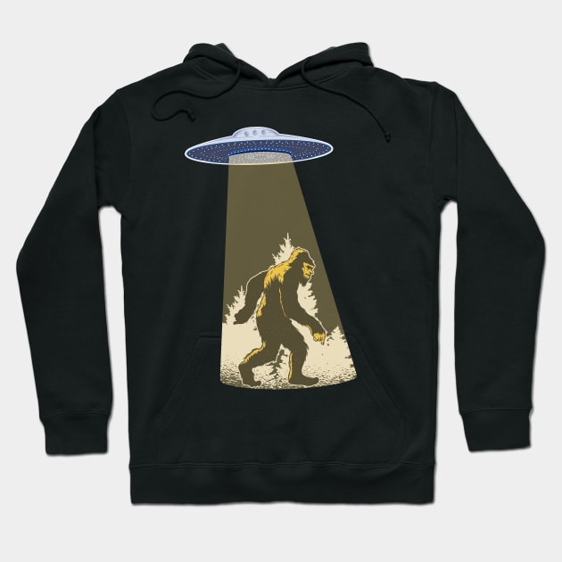 Bigfoot abduction by alien flying saucer, funny cute Sasquatch graphic, UFO outer space lover cartoon Men Women, Hoodie by Luxera Wear